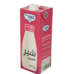 شیر کم چرب پگاه یک لیتری در بسته‌بندی تتراپک صورتی با درب سفید